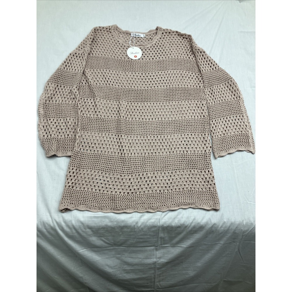 Prinbara Open Stich Crochet Red Sweater Womans Size XL